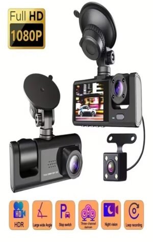 Sistema de Grabación para Coche con 3 Cámaras：Frontal Full HD 1080P